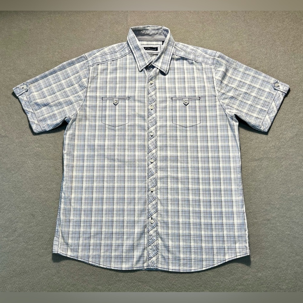 7 Diamonds Men’s 2XL Shirt Blue Plaid Short Sleeve Button-Up Cotton